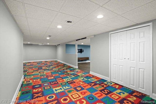 5152 Shenandoah Ct, West Bloomfield, MI 48323 - finished basement with carpet, a paneled ceiling, and recessed lighting