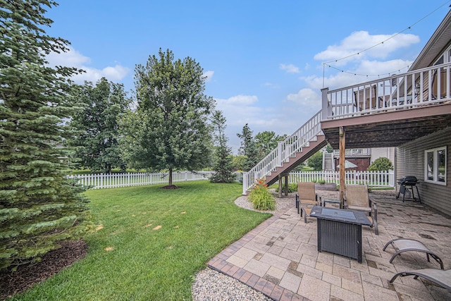 3544 Lexington Cir, Dexter, MI 48130 - fenced backyard with a patio area, stairway, and a wooden deck