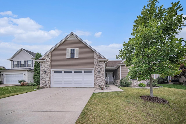 3544 Lexington Cir, Dexter, MI 48130 - traditional-style house featuring driveway, an attached garage, brick siding, and a front yard