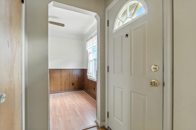 2251 Gardner Ave, Berkley, MI 48072 - entrance foyer featuring a wainscoted wall, wood finished floors, and wood walls