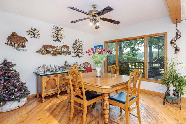 5370 N Lake Sanford Rd, Sanford, MI 48657 - dining space featuring light wood finished floors and ceiling fan