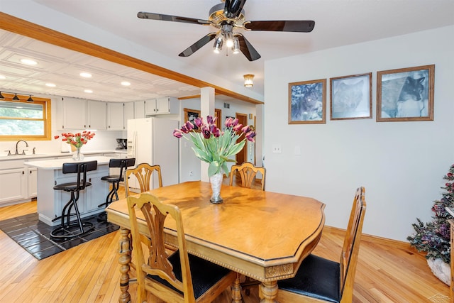 5370 N Lake Sanford Rd, Sanford, MI 48657 - dining space with light wood finished floors, recessed lighting, and a ceiling fan