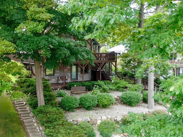 5370 N Lake Sanford Rd, Sanford, MI 48657 - view of yard with stairs and a wooden deck