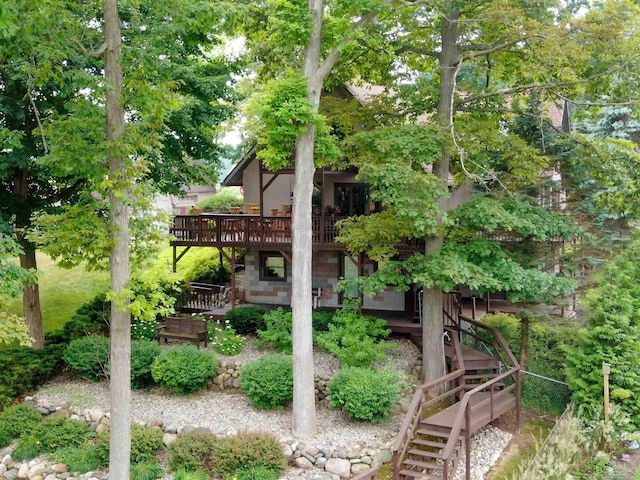 5370 N Lake Sanford Rd, Sanford, MI 48657 - view of yard with stairway and a wooden deck