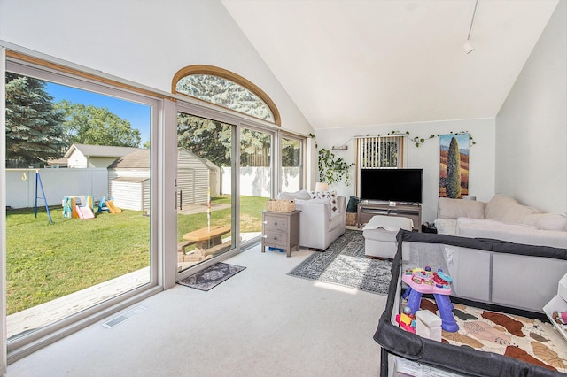 10850 Rajah Dr, Zeeland, MI 49464 - sunroom with lofted ceiling and healthy amount of natural light