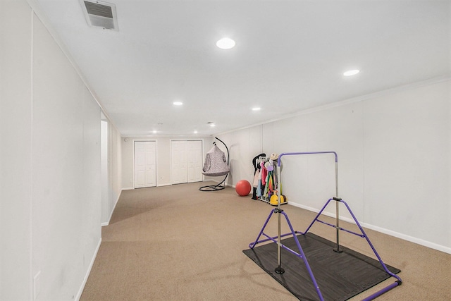 10850 Rajah Dr, Zeeland, MI 49464 - basement featuring carpet flooring, recessed lighting, and crown molding