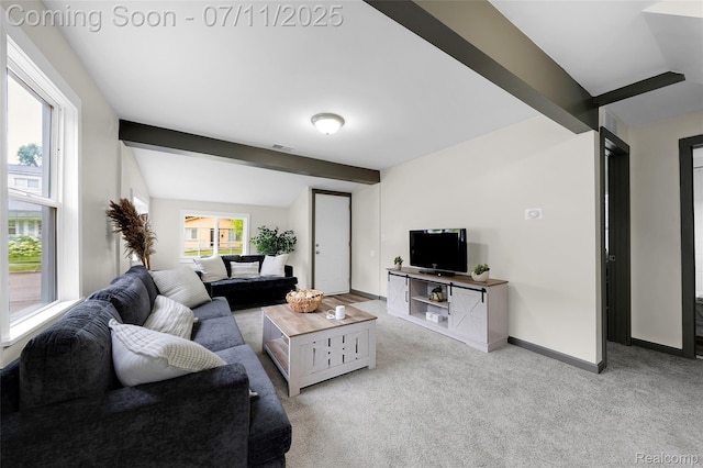 313 W Harwood Ave, Madison Heights, MI 48071 - living area featuring carpet floors and beamed ceiling