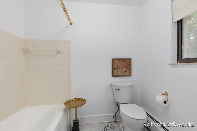 1217 El Camino Dr NW, Grand Rapids, MI 49504 - bathroom with baseboard heating, shower / washtub combination, and marble look tiles