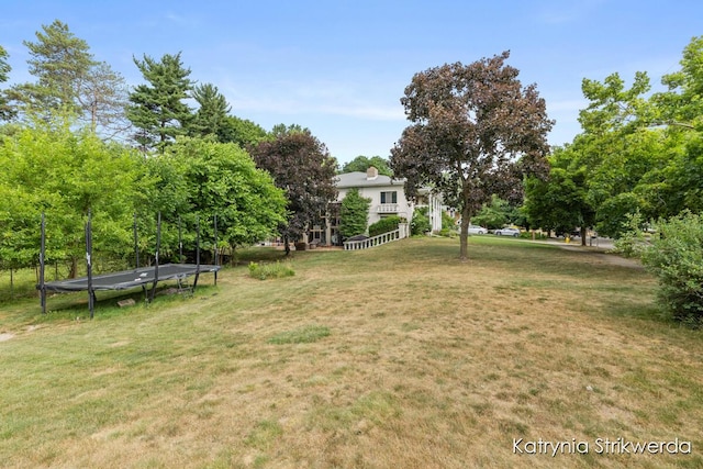 1217 El Camino Dr NW, Grand Rapids, MI 49504 - view of green lawn featuring a trampoline and view of wooded area