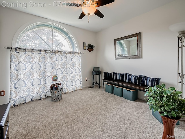 12495 Howland Park Dr, Plymouth, MI 48170 - living area featuring carpet flooring and a ceiling fan