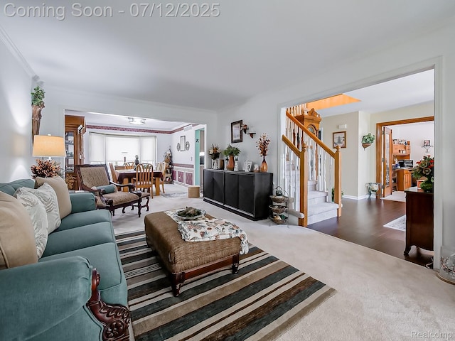 12495 Howland Park Dr, Plymouth, MI 48170 - living room with stairway and crown molding