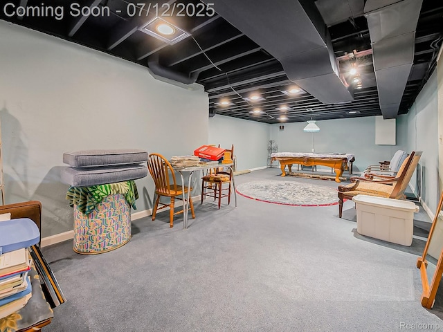12495 Howland Park Dr, Plymouth, MI 48170 - finished below grade area featuring billiards table and carpet