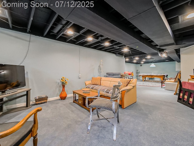 12495 Howland Park Dr, Plymouth, MI 48170 - living room featuring carpet floors and billiards table