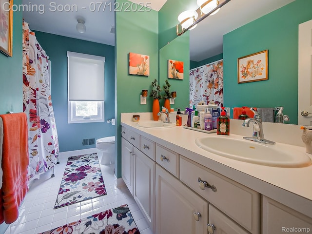 12495 Howland Park Dr, Plymouth, MI 48170 - full bath featuring double vanity, tile patterned floors, and a shower with shower curtain