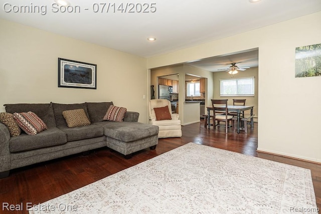 1097 Tienken Ct, Rochester Hills, MI 48306 - living area featuring wood finished floors, recessed lighting, and ceiling fan