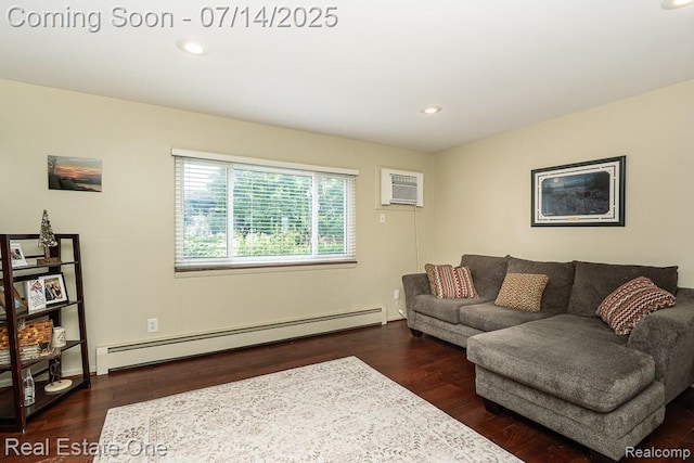 1097 Tienken Ct, Rochester Hills, MI 48306 - living area with a baseboard heating unit, wood finished floors, recessed lighting, and a wall mounted AC