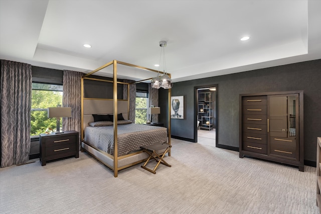 3909 Sandpiper Dr, Troy, MI 48083 - bedroom with a tray ceiling, light carpet, and recessed lighting