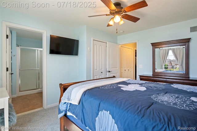 25506 Stanley Ln, South Lyon, MI 48178 - bedroom with light colored carpet, a ceiling fan, and a closet