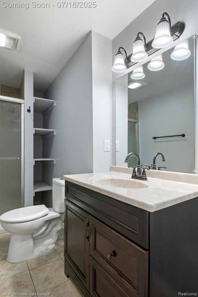25506 Stanley Ln, South Lyon, MI 48178 - full bathroom featuring vanity, a shower stall, and tile patterned flooring