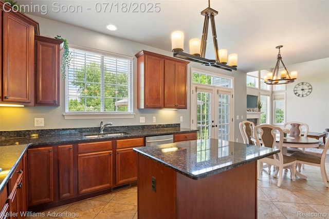 25506 Stanley Ln, South Lyon, MI 48178 - kitchen with french doors, plenty of natural light, dishwasher, light tile patterned flooring, and recessed lighting
