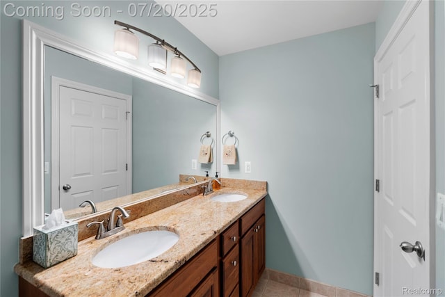 9589 Wellington Ct, Clarkston, MI 48348 - full bathroom featuring double vanity and tile patterned floors