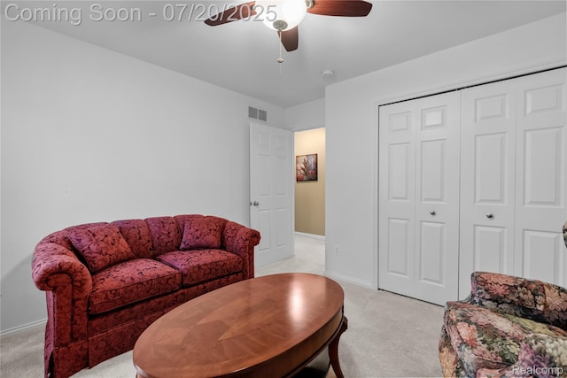 9589 Wellington Ct, Clarkston, MI 48348 - living room with light carpet and a ceiling fan