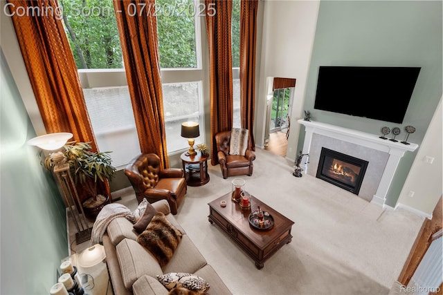9589 Wellington Ct, Clarkston, MI 48348 - carpeted living area with a glass covered fireplace