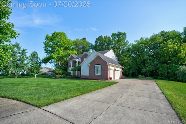 9589 Wellington Ct, Clarkston, MI 48348 - view of front of house featuring a front lawn, driveway, brick siding, and an attached garage