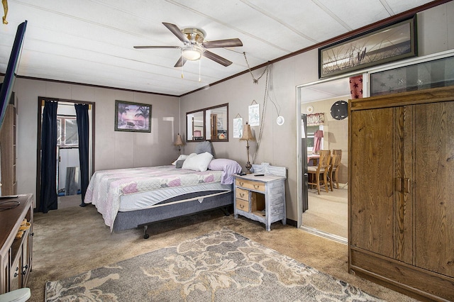 435 Pettibone Dr, Bitely, MI 49309 - carpeted bedroom with crown molding and a ceiling fan