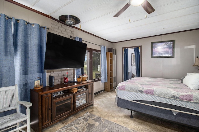435 Pettibone Dr, Bitely, MI 49309 - bedroom with crown molding, light carpet, and ceiling fan
