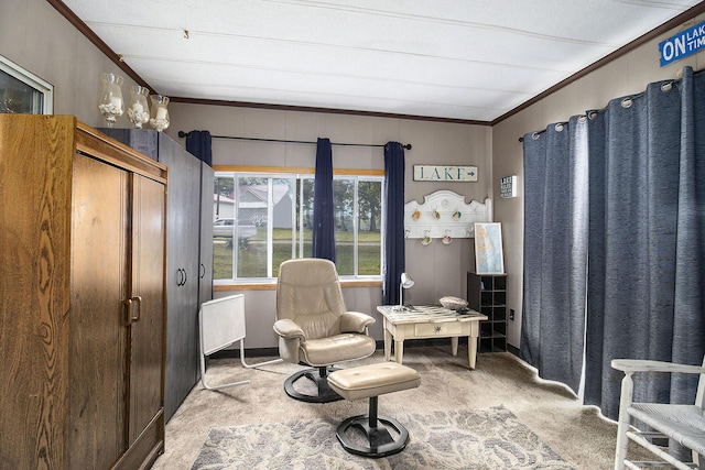 435 Pettibone Dr, Bitely, MI 49309 - living area featuring carpet and crown molding