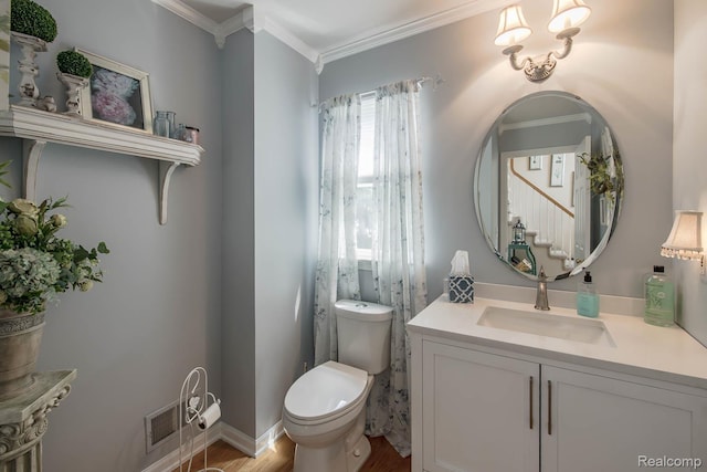 4500 Red Oak Blvd, Waterford, MI 48329 - half bath with wood finished floors, vanity, and crown molding
