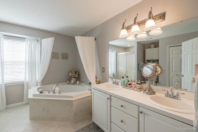 4500 Red Oak Blvd, Waterford, MI 48329 - bathroom with a garden tub, double vanity, and a shower stall