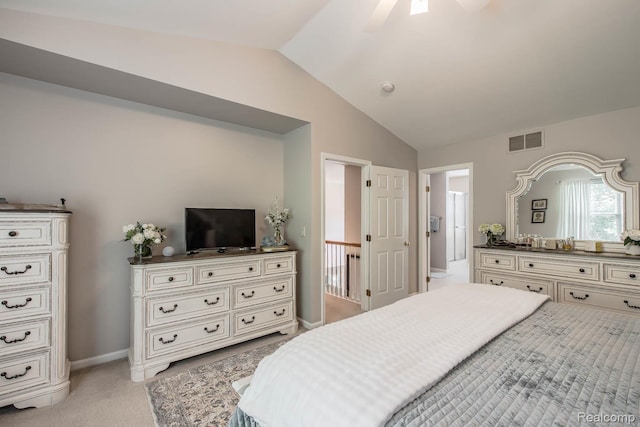 4500 Red Oak Blvd, Waterford, MI 48329 - bedroom with lofted ceiling, light carpet, and a ceiling fan