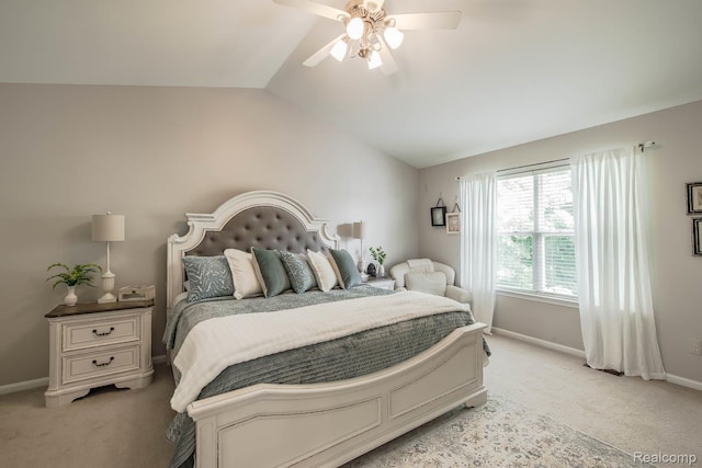4500 Red Oak Blvd, Waterford, MI 48329 - bedroom featuring light colored carpet, vaulted ceiling, and a ceiling fan
