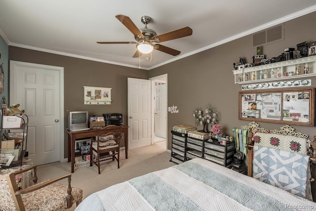 4500 Red Oak Blvd, Waterford, MI 48329 - bedroom featuring carpet, crown molding, ceiling fan, and an office area