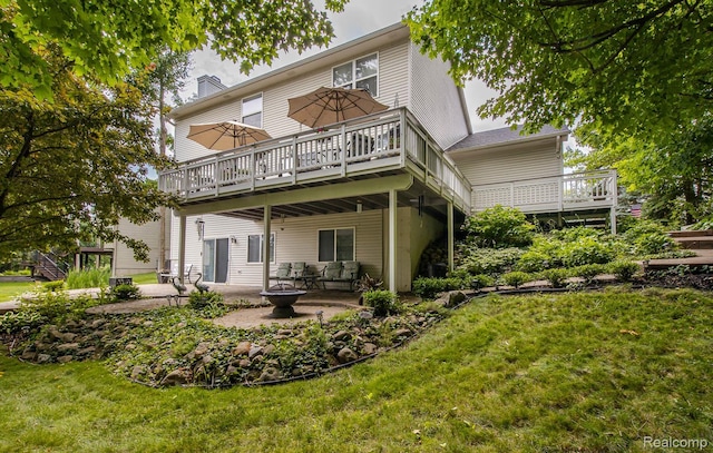 4500 Red Oak Blvd, Waterford, MI 48329 - rear view of property with a patio area, a deck, a lawn, and a chimney