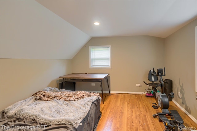 166 Indian Trl, Columbiaville, MI 48421 - bedroom featuring lofted ceiling, light wood-type flooring, and recessed lighting