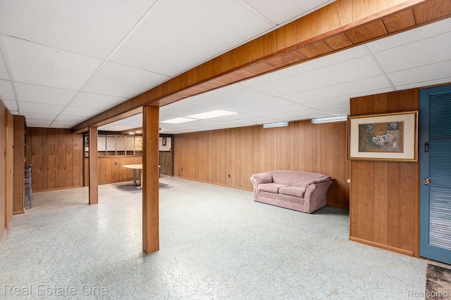 3408 Ardmore Dr, Troy, MI 48083 - finished below grade area featuring a paneled ceiling and wooden walls