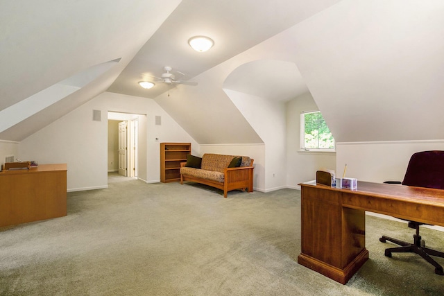 2736 Aspen Ct, Ann Arbor, MI 48108 - office area with carpet, lofted ceiling, and ceiling fan