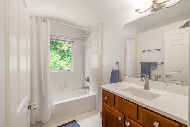 2736 Aspen Ct, Ann Arbor, MI 48108 - bathroom with vanity, tile patterned flooring, and shower / tub combo with curtain