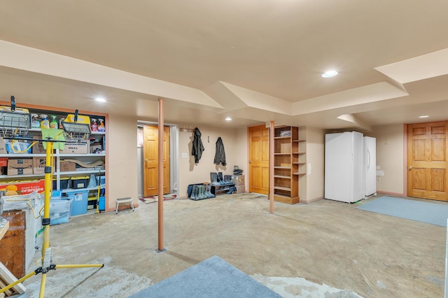 2050 S Wagner Rd, Ann Arbor, MI 48103 - finished below grade area featuring freestanding refrigerator and recessed lighting