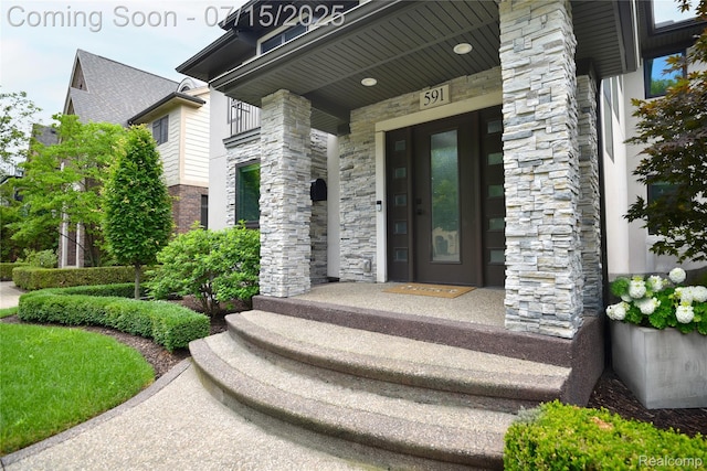 591 Wallace St, Birmingham, MI 48009 - doorway to property with stone siding