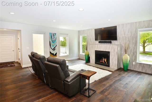 591 Wallace St, Birmingham, MI 48009 - living area with dark wood-style flooring, a fireplace, and recessed lighting