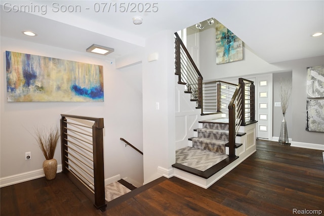 591 Wallace St, Birmingham, MI 48009 - staircase with wood finished floors and recessed lighting