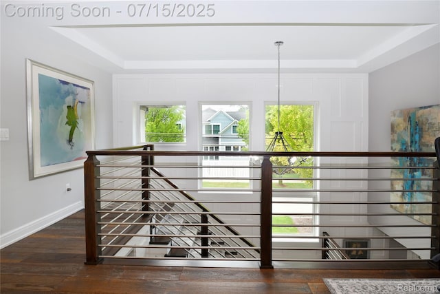 591 Wallace St, Birmingham, MI 48009 - stairway with a tray ceiling and wood finished floors