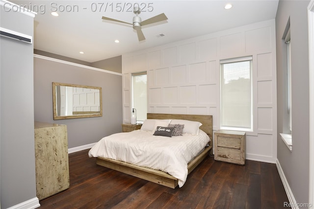 591 Wallace St, Birmingham, MI 48009 - bedroom featuring dark wood-type flooring, recessed lighting, and a ceiling fan