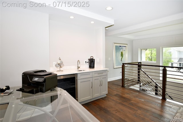 591 Wallace St, Birmingham, MI 48009 - indoor wet bar featuring wine cooler, recessed lighting, and dark wood-style flooring
