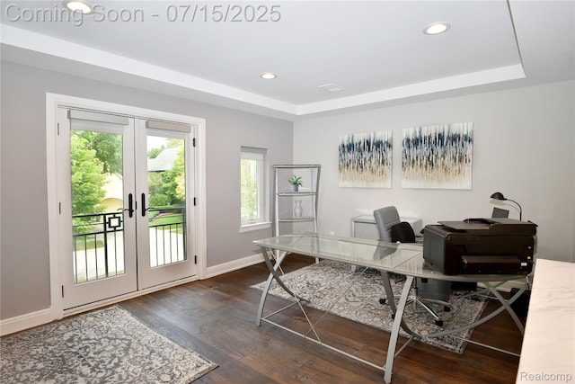 591 Wallace St, Birmingham, MI 48009 - office area featuring french doors, a raised ceiling, healthy amount of natural light, and recessed lighting