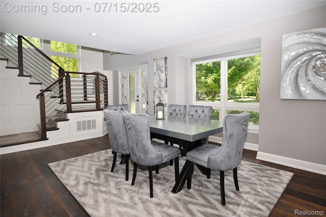 591 Wallace St, Birmingham, MI 48009 - dining room featuring stairway, healthy amount of natural light, wood finished floors, and recessed lighting